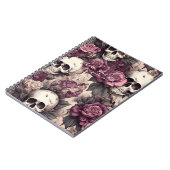 Zwart Gotische Schedels Roze Bloemen Botanicals Notitieboek (Linkerzijde)