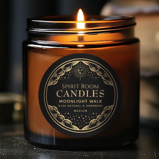 Zwart Gotische Tarot Maan Bewerkbaar Kaarsenetiket Ronde Sticker