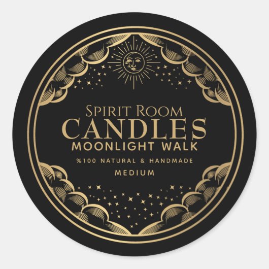 Zwart Gotische Tarot Maan Bewerkbaar Kaarsenetiket Ronde Sticker (Voorkant)