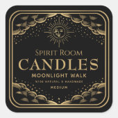 Zwart Gotische Tarot Maan Bewerkbaar Kaarsenetiket Vierkante Sticker (Voorkant)