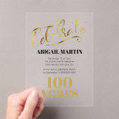 Zwart Goud 100e Verjaardag Clear Acryl Acryl Uitnodigingen (Insitu (Draagbaar))