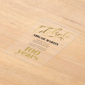 Zwart Goud 100e Verjaardag Clear Acryl Acryl Uitnodigingen (Laagn)