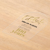 Zwart Goud 100e Verjaardag Clear Acryl Boog Acryl Uitnodigingen (Laagn)