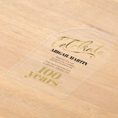 Zwart Goud 100e Verjaardag Clear Acryl Boog Uitnodigingen (Laagn)