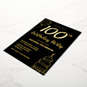Zwart Goud 100ste Verjaardagsfeest Echt Goud Folie Uitnodiging (Gedraaid)