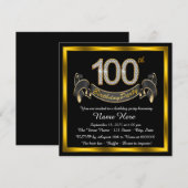 Zwart Goud 100ste Verjaardagsfeest Kaart (Voorkant / Achterkant)