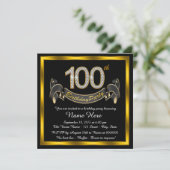 Zwart Goud 100ste Verjaardagsfeest Kaart (Staand voorkant)