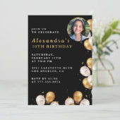 Zwart Goud 10e verjaardag uitnodiging Ballon Foto (Staand voorkant)