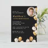 Zwart Goud 10e verjaardag uitnodiging Ballon Foto (Staand voorkant)