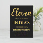 Zwart & Goud 11e Verjaardag Kaart (Staand voorkant)