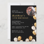 Zwart Goud 14e verjaardag uitnodiging Ballon Foto (Voorkant)