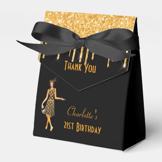 Zwart goud 1920 kunstdeco glitter retro verjaardag bedankdoosjes (Voorkant Zijde)