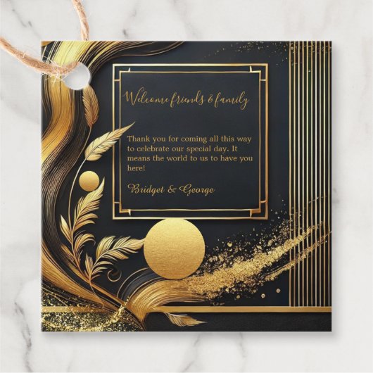 zwart goud 1920s bruiloft bedankjes labels (Voorkant)