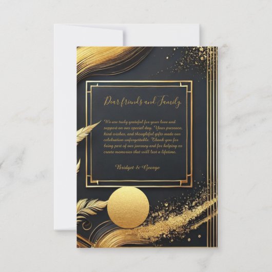  zwart goud 1920s bruiloft bedankkaart (Achterkant)