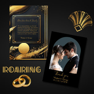 zwart goud 1920s bruiloft bedankkaart