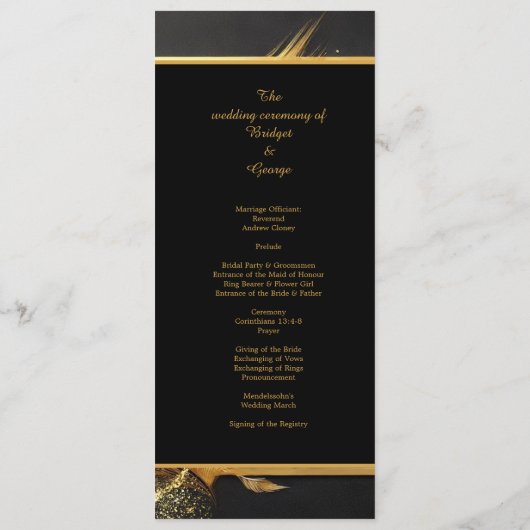  zwart goud 1920s bruiloft programmakaart (Achterkant)