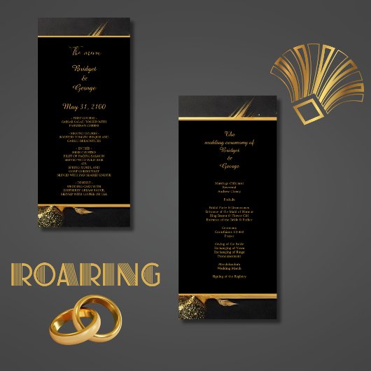  zwart goud 1920s bruiloft programmakaart
