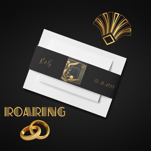 zwart goud 1920s bruiloft uitnodigingen wikkel