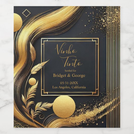  zwart goud 1920s bruiloft wijn etiket (Enkel label)