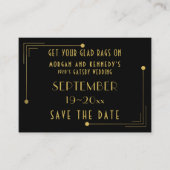 Zwart Goud 1920s Deco Mini Bruiloft Save the Dates Visitekaartje (Voorkant)