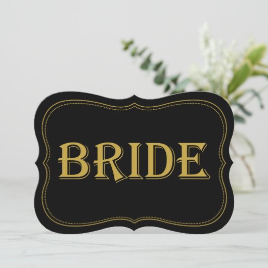 Zwart & Goud 1920's Gatsby Bruid Teken Kaart (Staand voorkant)