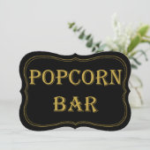 Zwart Goud 1920's Gatsby Wedding Popcorn Bar Teken Kaart (Staand voorkant)