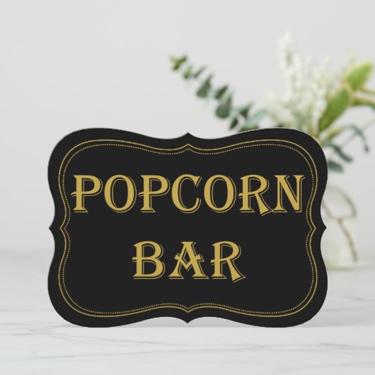 Zwart Goud 1920's Gatsby Wedding Popcorn Bar Teken Kaart (Staand voorkant)