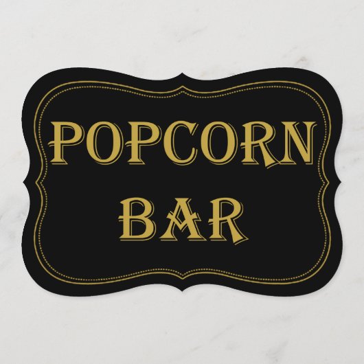 Zwart Goud 1920's Gatsby Wedding Popcorn Bar Teken Kaart (Achterkant)