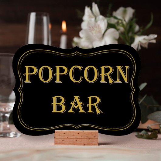 Zwart Goud 1920's Gatsby Wedding Popcorn Bar Teken Kaart