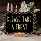 Zwart & Goud 1920's Gatsby Wedding Treat Sign Kaart