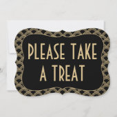 Zwart & Goud 1920's Gatsby Wedding Treat Sign Kaart (Voorkant)