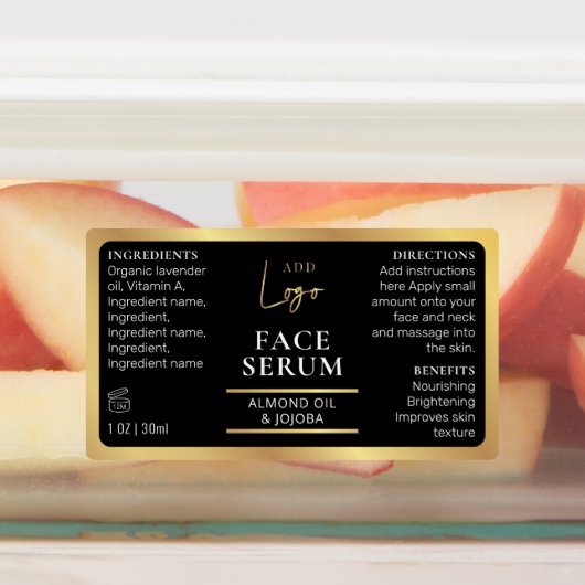 Zwart & Goud 1 OZ 30ml Kosmetische Waterdichte Fle Labels (Aangebracht)