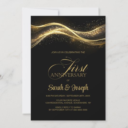 Zwart Goud 1e bruiloft Jubileum Kaart (Voorkant)