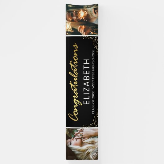 Zwart Goud 2025 Afstuderen 2 Fotobanner Spandoek (Verticaal)