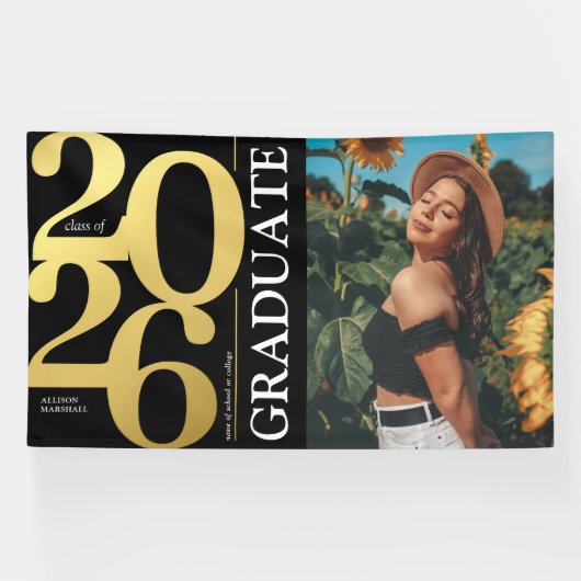 Zwart Goud 2025 Afstuderen Foto Afstuderen Spandoek (Horizontaal)