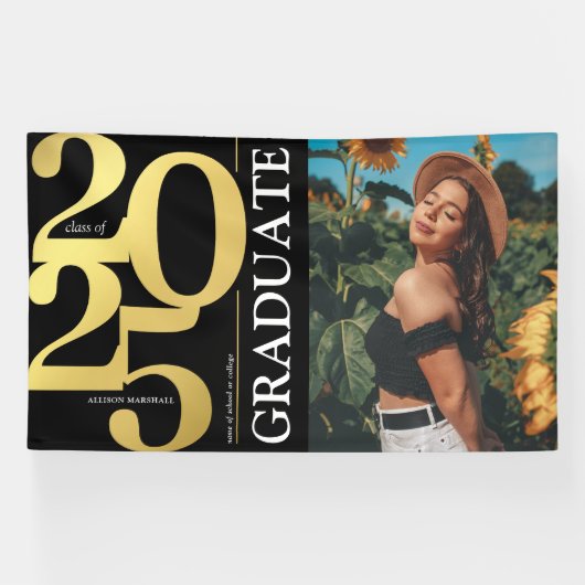 Zwart Goud 2025 Afstuderen Foto Afstuderen Spandoek (Horizontaal)