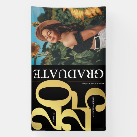 Zwart Goud 2025 Afstuderen Foto Afstuderen Spandoek (Verticaal)