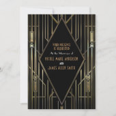Zwart & Goud 20'er Art Deco Gatsby Glam Bruiloft Kaart (Voorkant)