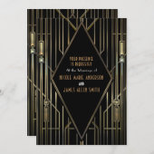 Zwart & Goud 20'er Art Deco Gatsby Glam Trouwen Kaart (Voorkant / Achterkant)