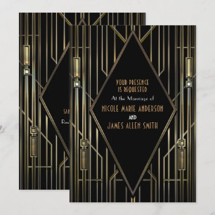 Zwart & Goud 20'er jaren Art Deco Gatsby Glam Brui Kaart