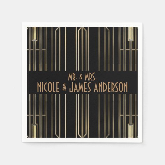 Zwart & Goud 20's Art Deco Gatsby Custom Wedding Servet (Voorkant)