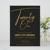 Zwart & Goud 21e Eenentwintig Verjaardagsfeest Kaart (Staand voorkant)