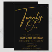 Zwart & Goud 21e Eenentwintig Verjaardagsfeest Kaart (Voorkant / Achterkant)