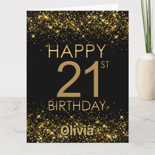 Zwart Goud 21e Verjaardag Kaart (Voorkant)