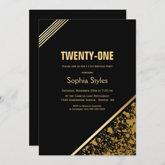 Zwart Goud 21ste Verjaardagsfeest Kaart (Voorkant / Achterkant)