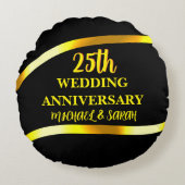 Zwart Goud 25e bruiloft Jubileum cadeau paar Rond Kussen (Voorkant)