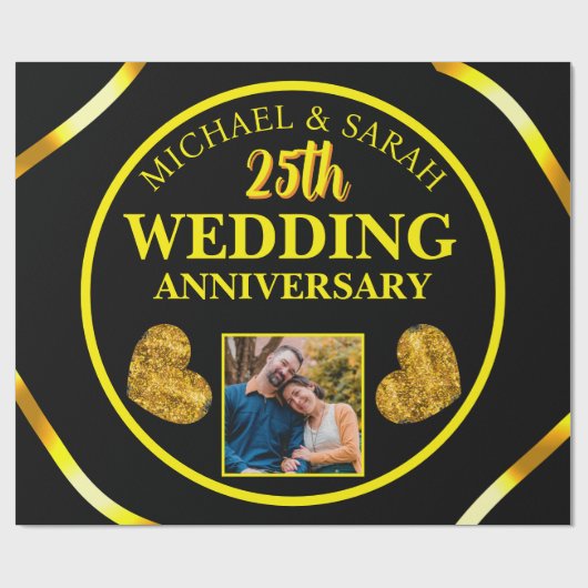 Zwart Goud 25e bruiloft Jubileum Geschenken Koppel Cadeaupapier (Vlak)