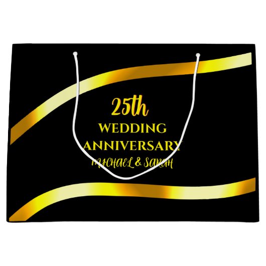 Zwart Goud 25e bruiloft Jubileum Gift Keepsake Groot Cadeauzakje (Voorkant)