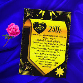 Zwart Goud 25ste bruiloft Jubileum Eenvoudig Moder Kaart