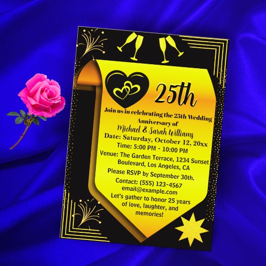 Zwart Goud 25ste bruiloft Jubileum Eenvoudig Moder Kaart